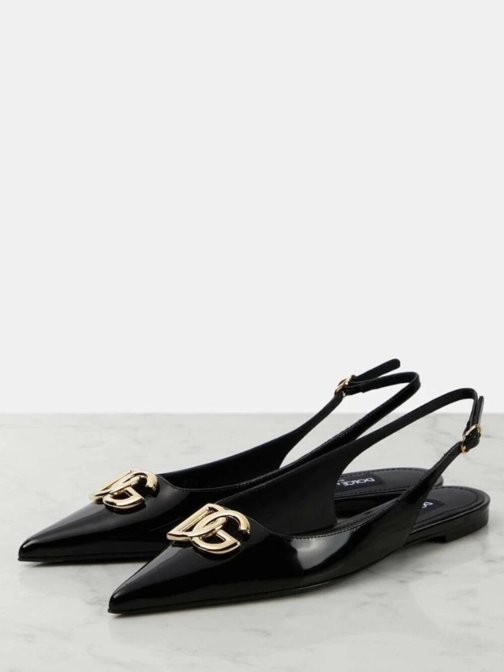 Dolce & Gabbana Lollo DG Logo Patent Leather Slingback Flat Sandals Shoes